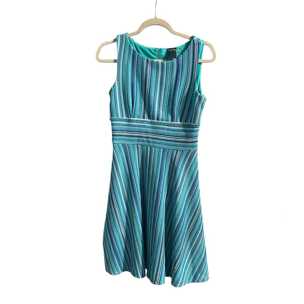 Gabby Skye Colorful Teal Striped Dress- Size 4- Stretch -